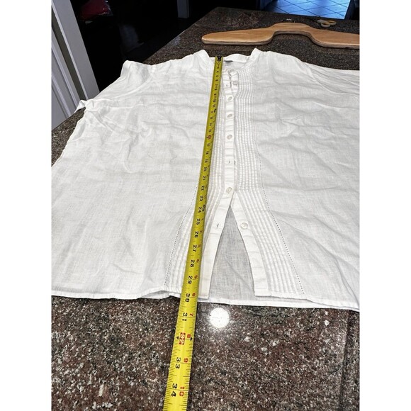 LL Bean Linen Tunic Top 3X Pleated Button Long Sleeves Resort Cruise 100% Linen - Picture 6 of 12